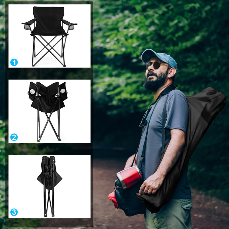 Orren Ellis Foldable Camping Chair Set Of 2 Folding Camp Chairs For Adults Large Portable Lawn Chair Supports 275Lbs Include Storage Bags Black Wayfair